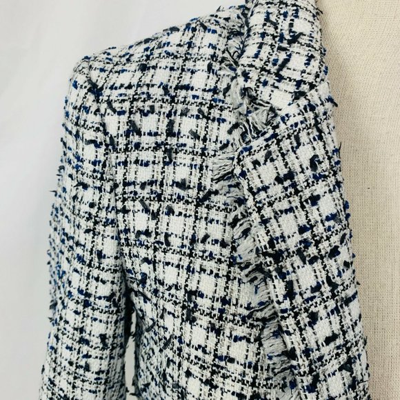 H&M Tweed Fringe Boucle Open Front Jacket Blazer - Picture 3 of 7